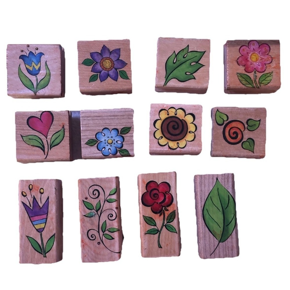 Westwater Enterprises Wood Mounted Rubber Stamps Flowers Leaves Lot Of 12 Craft